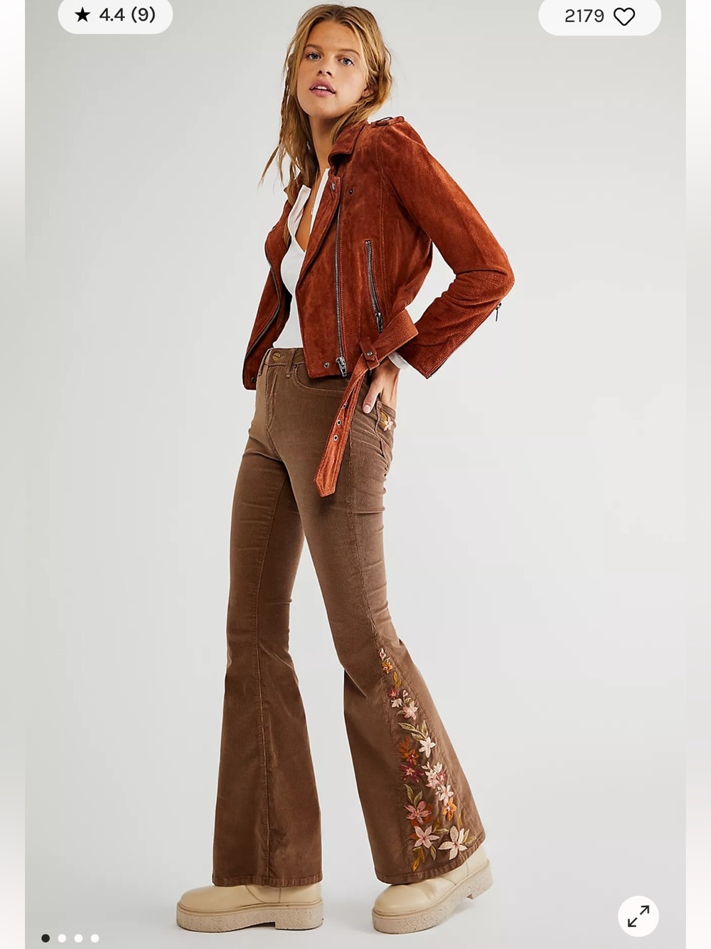 Driftwood Farrah Flare Embroidered Corduroy Jeans 26 x 34